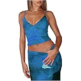 SOLY HUX Women's Skirt Sets 2 Piece Outfits Tie Dye Cami Tops and Bodycon Long Skirt Set