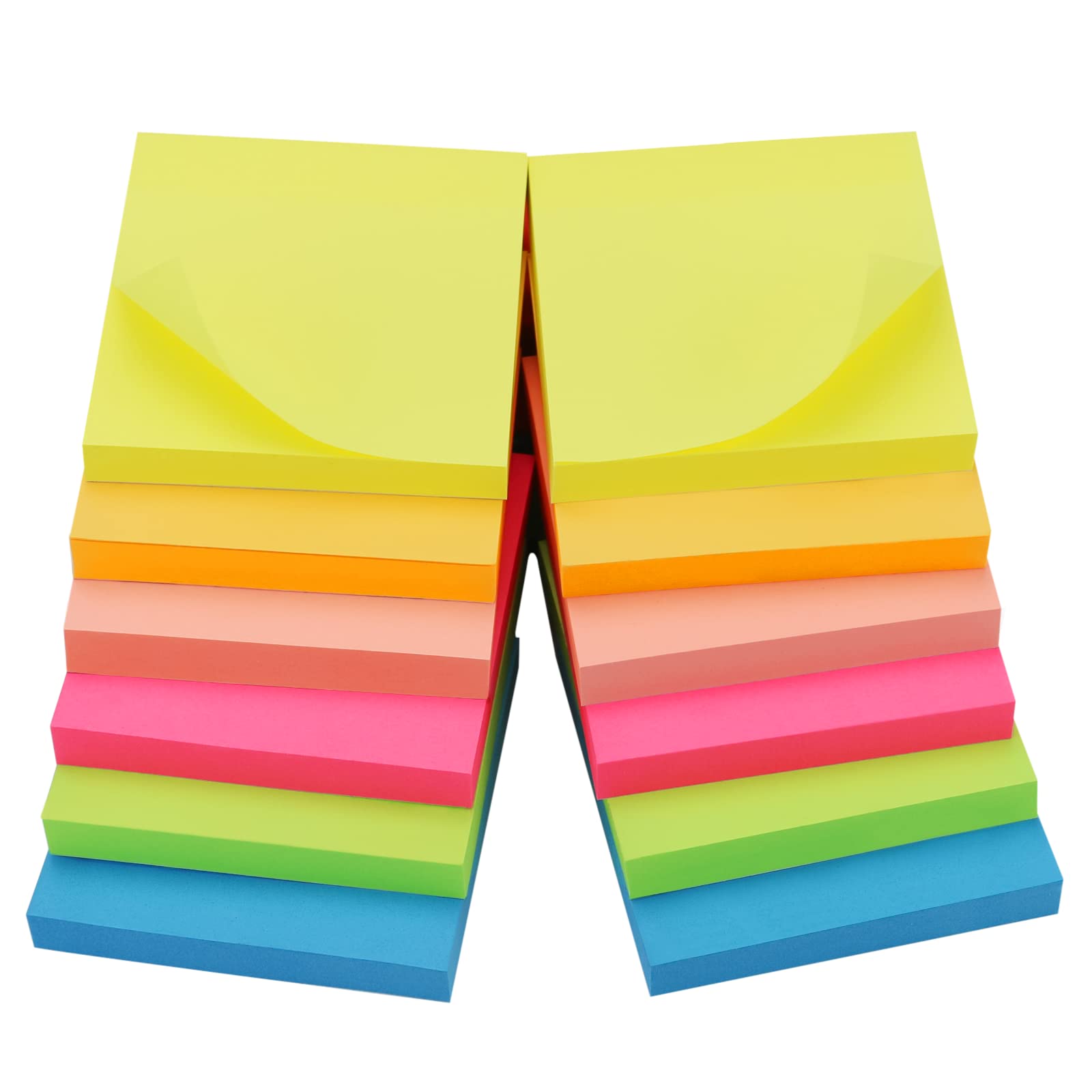 OWLKELA 1200pcs Coloured Sticky Notes, 75 x 75mm, 12 Pads of 100 Sheets Self-Stick Notes, Sticky Notes Set for Marking and Highlighting Pages