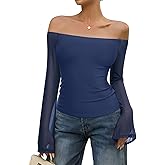 REORIA Off The Shoulder Tops for Women Tube Double Lined Mesh Going Out Shirts 2025 Fall Fashion Trendy Tops