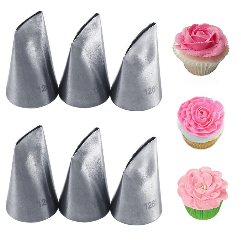 TAIOSNADJ 6 Pcs Flower Piping Nozzles Petal Piping Nozzle Cake Piping Nozzles Kits Stainless Steel Cake Decorating Kit for Cake Cupcake Decorating