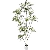 VIGGDA Artificial Mahonia fortunei Tree 7ft Tall Fake Trees for Indoor, Large Mahonia fortunei Plants with White Planter for Home Decor and Housewarming Gift,