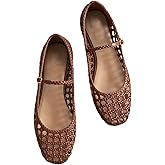 Woven Mesh Ballet Flats for Women Square Toe Mary Jane Flats Buckle Strap Flat Shoes Comfortable Ballerina Flats Dressy Mesh Shoes Casual Mary Janes for Women