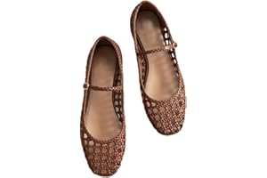 ATSROEL Woven Mesh Ballet Flats for Women Square Toe Mary Jane Flats Buckle Strap Flat Shoes Comfortable Ballerina Flats Dressy Mesh Shoes Casual Mary Janes for Women