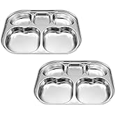Korean Stainless Steel Divided Plates for Toddlers, Kids, Babies, Premium 304, Electro-Polished, No Black Residue, BPA-Free, 5-Compartment Food Tray, Camping, Picky Eaters, Set of 2