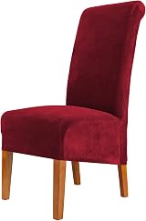 CMAKER Velvet Dining Chair Covers Set of 4 Burgundy Large Stretch Slipcovers