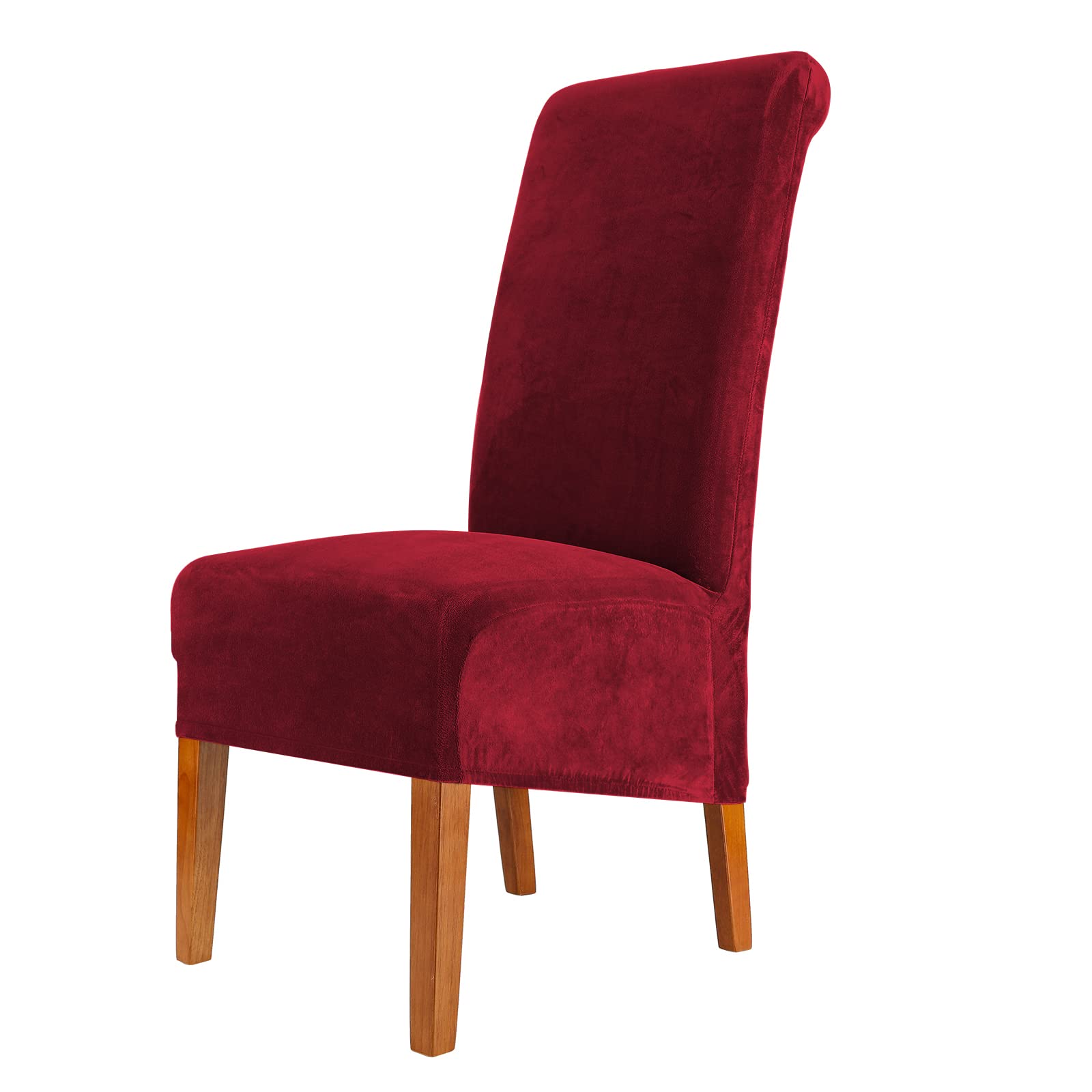 CMAKER Velvet Dining Chair Covers, Stretch Large Chair Slipcover, Spandex High Back Chairs Cover Elastic Washable Removable XL Chair Protector,Set of ２,Burgundy