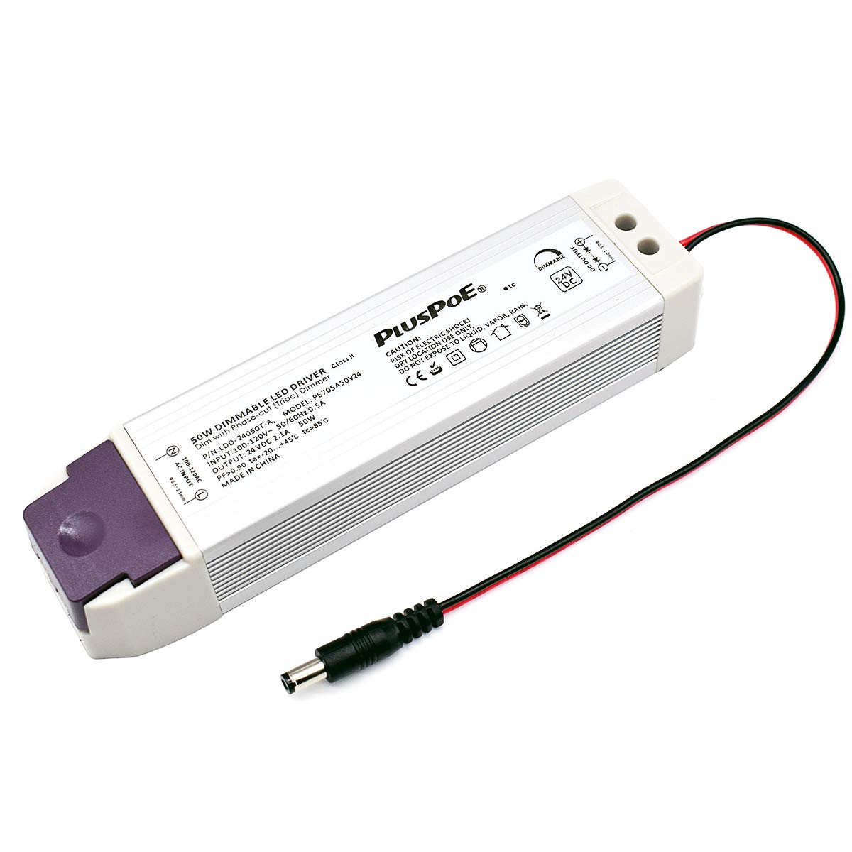 PLUSPOE 24V 50W Dimmable LED Driver, 110V AC-24V DC