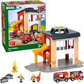 BRIO 33833 World Central Fire Station - Interactive Toy Set with Fire Truck and Accessories | Light and Sound Features | Compatibility with All BRIO Railway Toys | Safety Tested | for Kids Ages 3+