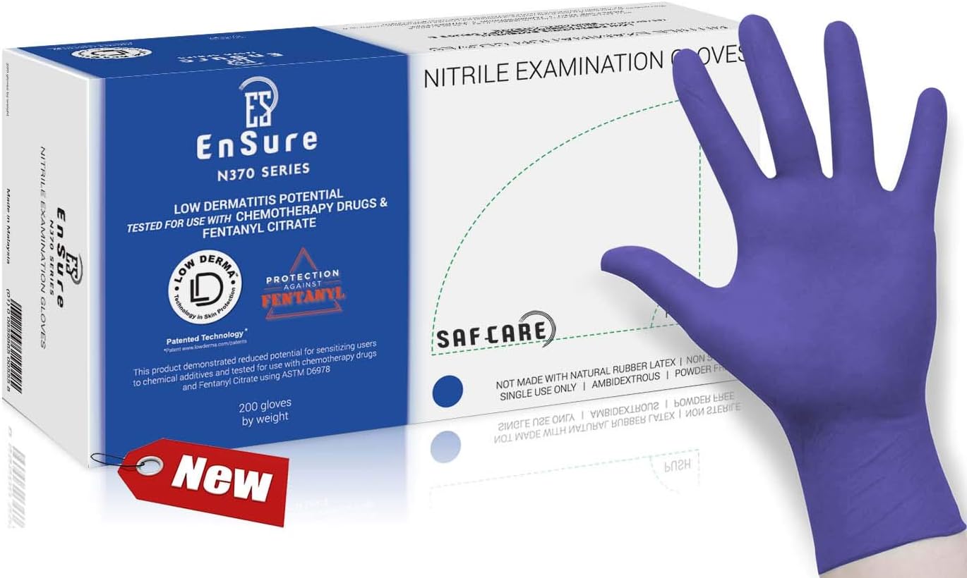 EnSure Nitrile Powder Free Exam Gloves, Fentanyl Resistant (200, X-Small)