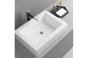 Lofeyo 22"x15" White Porcelain Ceramic Rectangular Bathroom Countertop Vessel Sink Modern Vessel Sinks For Bathrooms