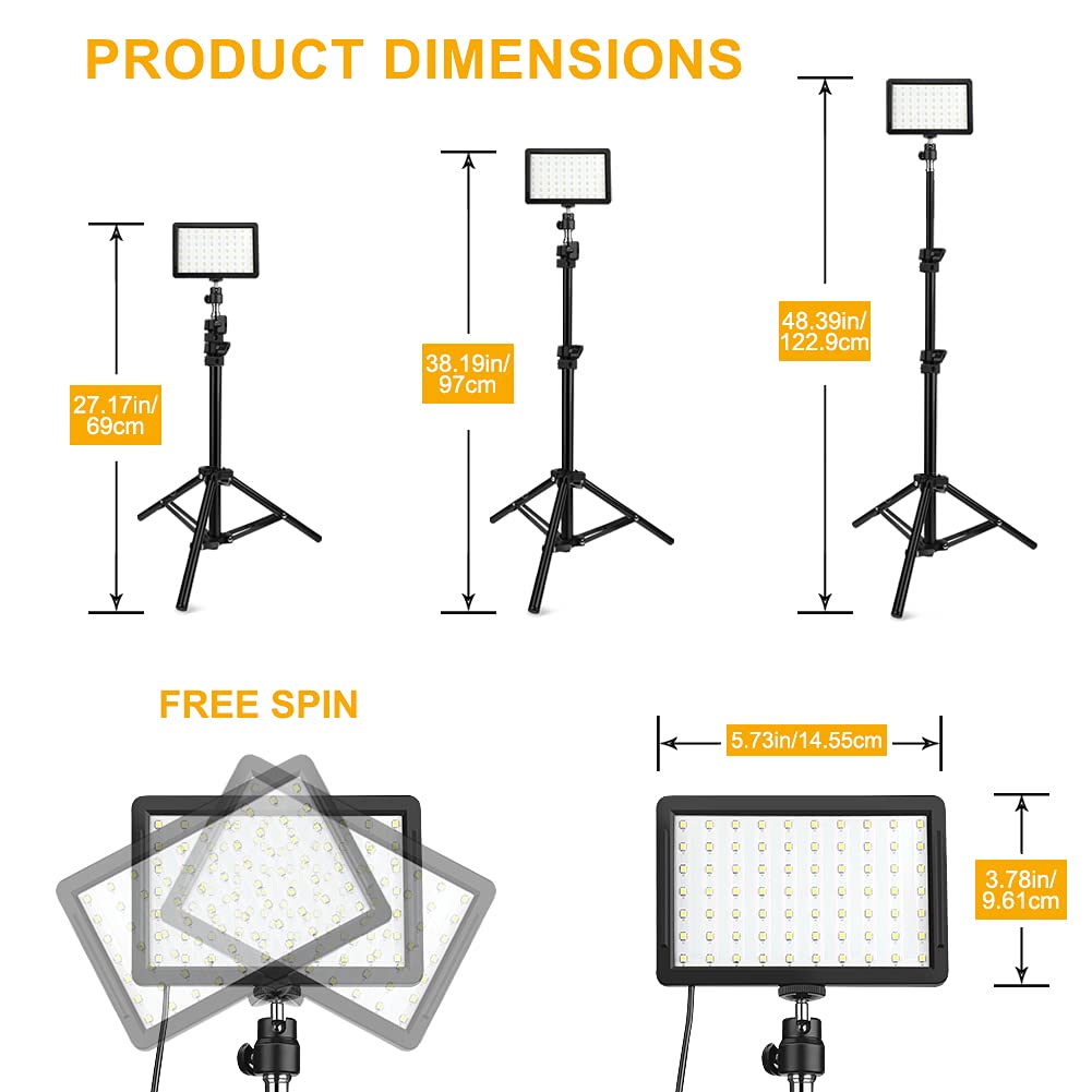 3 Packs 70 LED Video Light with Adjustable Tripod Stand/Color Filters, Obeamiu 5600K USB Studio Lighting Kit for Tablet/Low Angle Shooting, Collection Portrait YouTube Photography