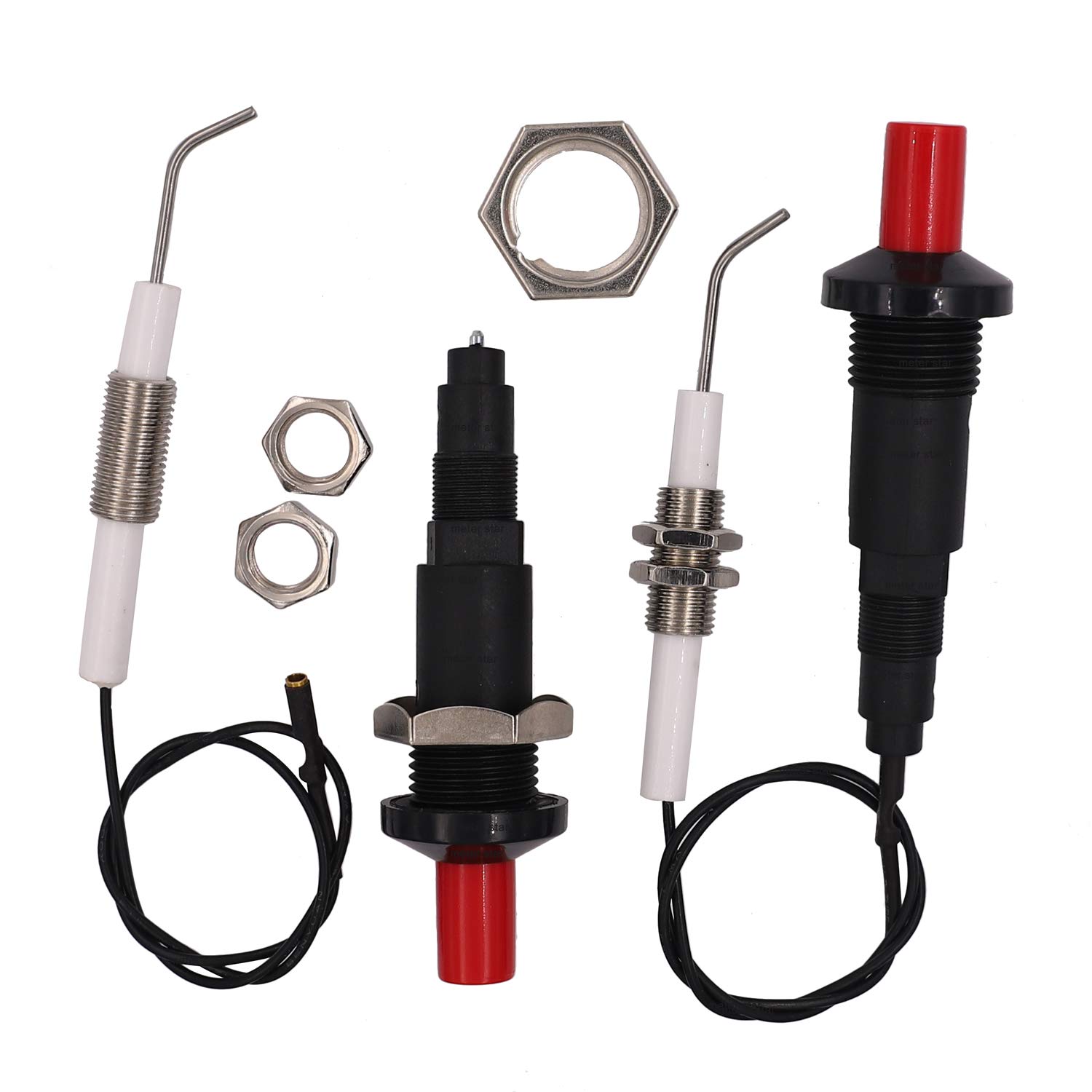 METER STAR Gas Grill/Range/Heater/Grill Igniters,Push Button Piezo Igniter with Threaded Universal Ceramic Electrode Ignition Spark Plug Wire Long 30cm Electronic Device Set of 2