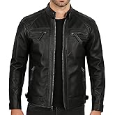 Jnriver Cafe Racer Distressed Mens Lambskin Leather Jacket - Genuine Men Leather Jacket - Mens Leather Biker Jacket