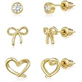 KissYan Stud Earrings for Women, 14K Gold Plated 3 Pairs Cubic Zirconia Small Stud Earring Multipack Hypoallergenic Dainty Trendy Jewelry Gifts