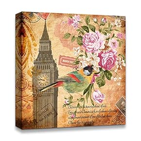 Canvas Wall Art Famous Building Birds/Flowers Pop-up Painting Artwork for Home Prints Framed - 12x12 inches