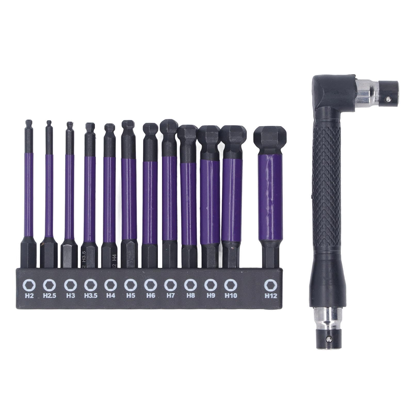Uadme Ball End Screwdriver Bits Set, 12Pcs S2 Steel Magnetic Allen Key Bit 1/4 Inch Hex Shank, Socket Impact Wrench Bits Phosphating Treatment 65mm H2-H12