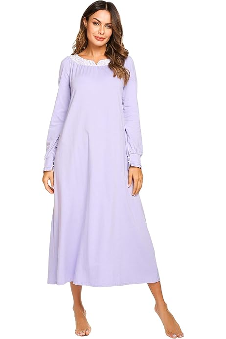 Ekouaer Womens Cotton Sleepwear Victorian Vintage Nightgown
