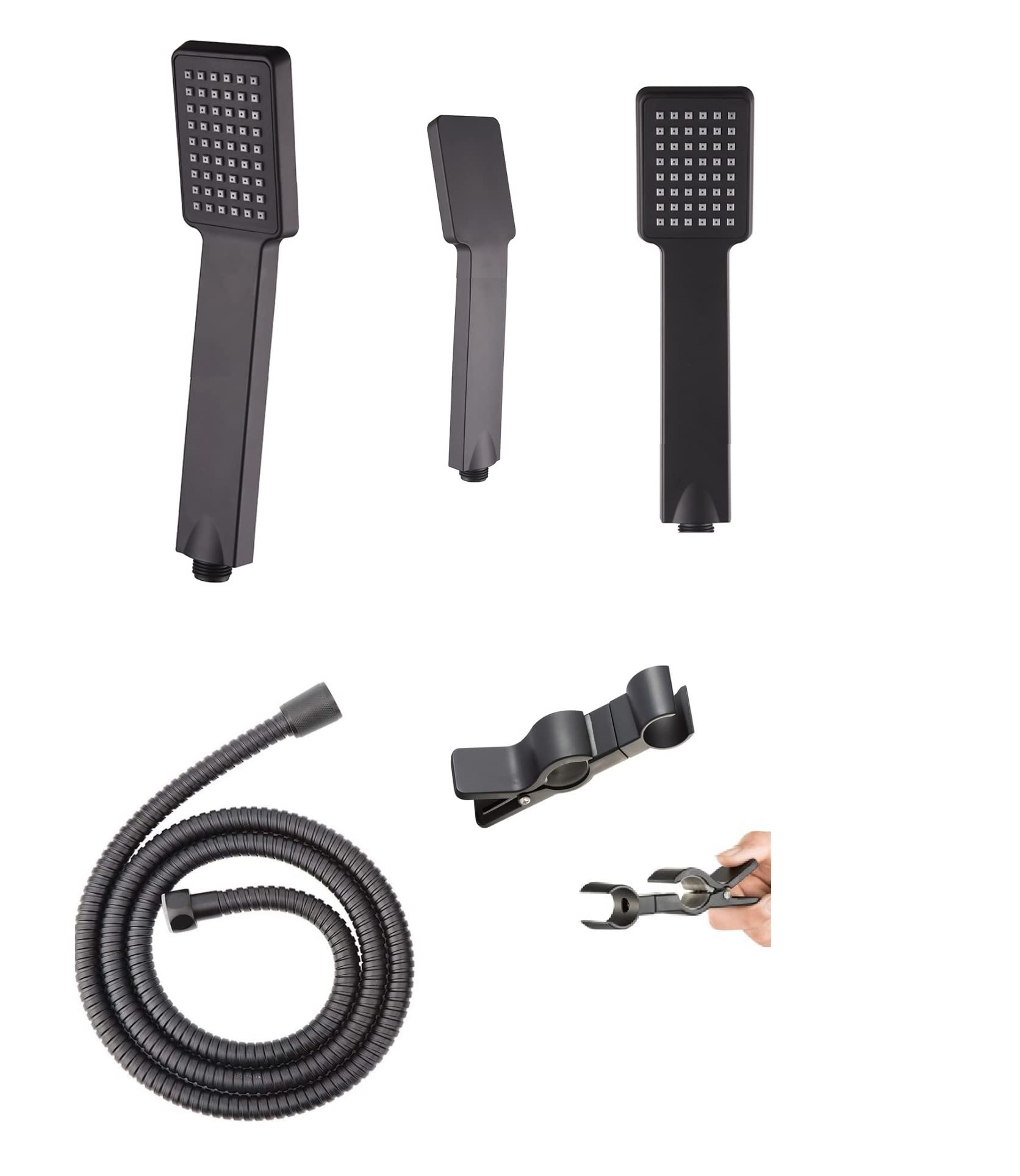 Black Shower Head with bathrrom Hose (1 Mode Square Small /1.5 m/Holder)