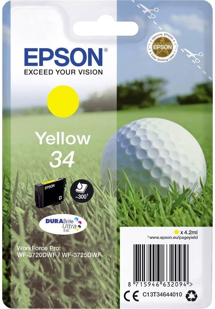 Epson 34 Yellow DURABrite Ultra Ink Cartridge 4.2ml 300 Pages WF-3720DWF