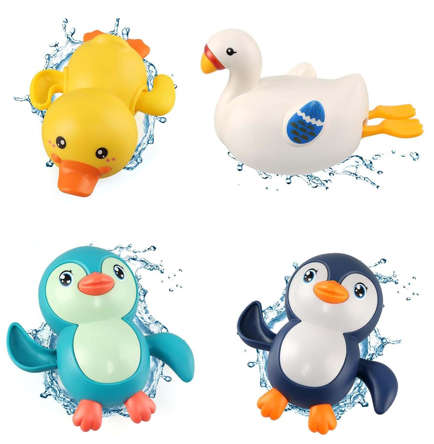 TB® Kids Bath Toys 4 Pcs Bathroom Float Toys Set Baby Wind Up Bath Toys - BPA Free Bath Toy for Baby Kids Toddler Shower and Swimming Pool