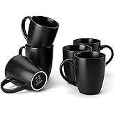 vancasso PLAYA Ceramic Coffee Mug Set of 6, 16 Oz Tea Cups with Handle for Latte, Tea, Cappuccino, Milk, Cocoa, Microwave&Dishwasher Safe, Black