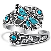 Iringnier Dragonfly Ring Dragonfly Spoon Rings for Women Sterling Silver Sunflower Spoon Jewelry Turquoise Sunflower Adjustable Thumb Jewelry Gifts