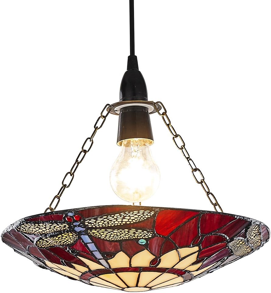 Traditional Red Dragonfly Tiffany Glass Easy Fit Pendant Shade by Happy Homewares - Image 5