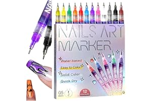 MOREKFLY Nail Markers, 12 Colors Nail Art Pens Set Nails Art Markers Polish Pen for 3D Nail Art, Nails Arts Tools for Graffiti Dotting Drawing Painting Point Liner DIY Kit Home Nail Salon DIY (1 Set 12Color)