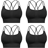 CHRLEISURE Sports Bras for Women, 4 Packs Padded High Support Workout Yoga Seamless Criss-Cross Racerback Bras
