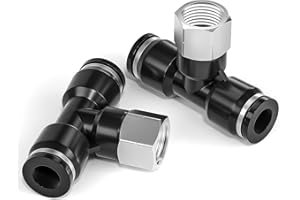TAILONZ PNEUMATIC Female Branch Tee 1/4 Inch Tube OD x 1/4 Inch NPT Thread Push to Connect Fittings PTF-1/4-N2 (Pack of 2)