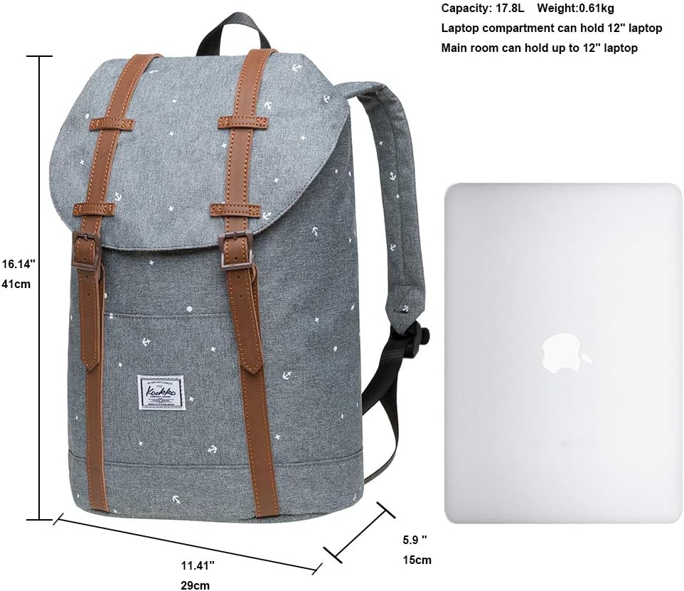 KAUKKO Rucksack Damen Herren Vintage Laptop Reiserucksack für 14" Notebook Lässiger Daypacks Schultaschen Casual Daypack - Image 3