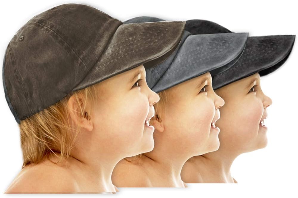 AVANTMEN Kids Baseball Cap Distressed Washed Sunhat Toddlers Little Boys Girls Cotton Hat 2-7 Years (3 Pack Black/Grey/Brown): Clothing