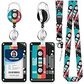 Lanyards for ID Badge Holder for Women Cute, Teacher Lanyard with ID Holder Clip,Retractable Keychain Badge Reel Heavy Duty, Teacher Nurse Work Office Gifts (#32:Black Tape)