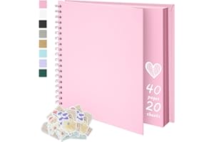 Remowith 7X7 Inch DIY Scrapbook Photo Album, Kraft Blank Paper Scrap Book 40 Pages Memory Book for Wedding Family, Pink