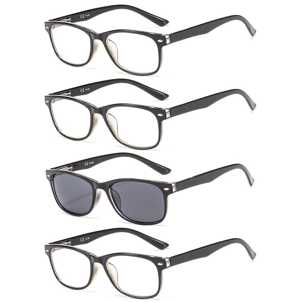Suertree 4 Pack Anti Blue Light Reading Glasses Sunreaders Computer Reading Glasses Unisex Sunshine Readers Sunshine Reading Glasses 1.0X Black BM161