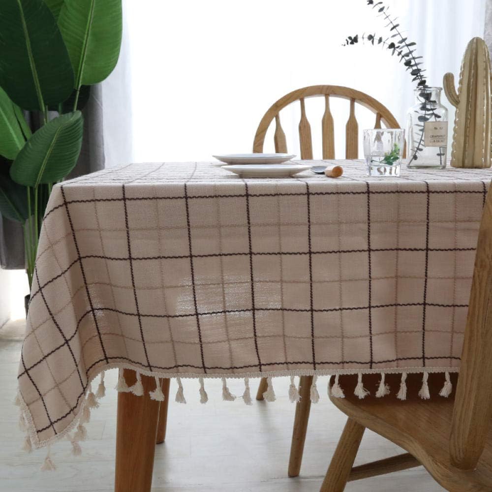 Mantel De Algodón Y Lino Con Borde Negro - 170 X 170 Cm - Terracota