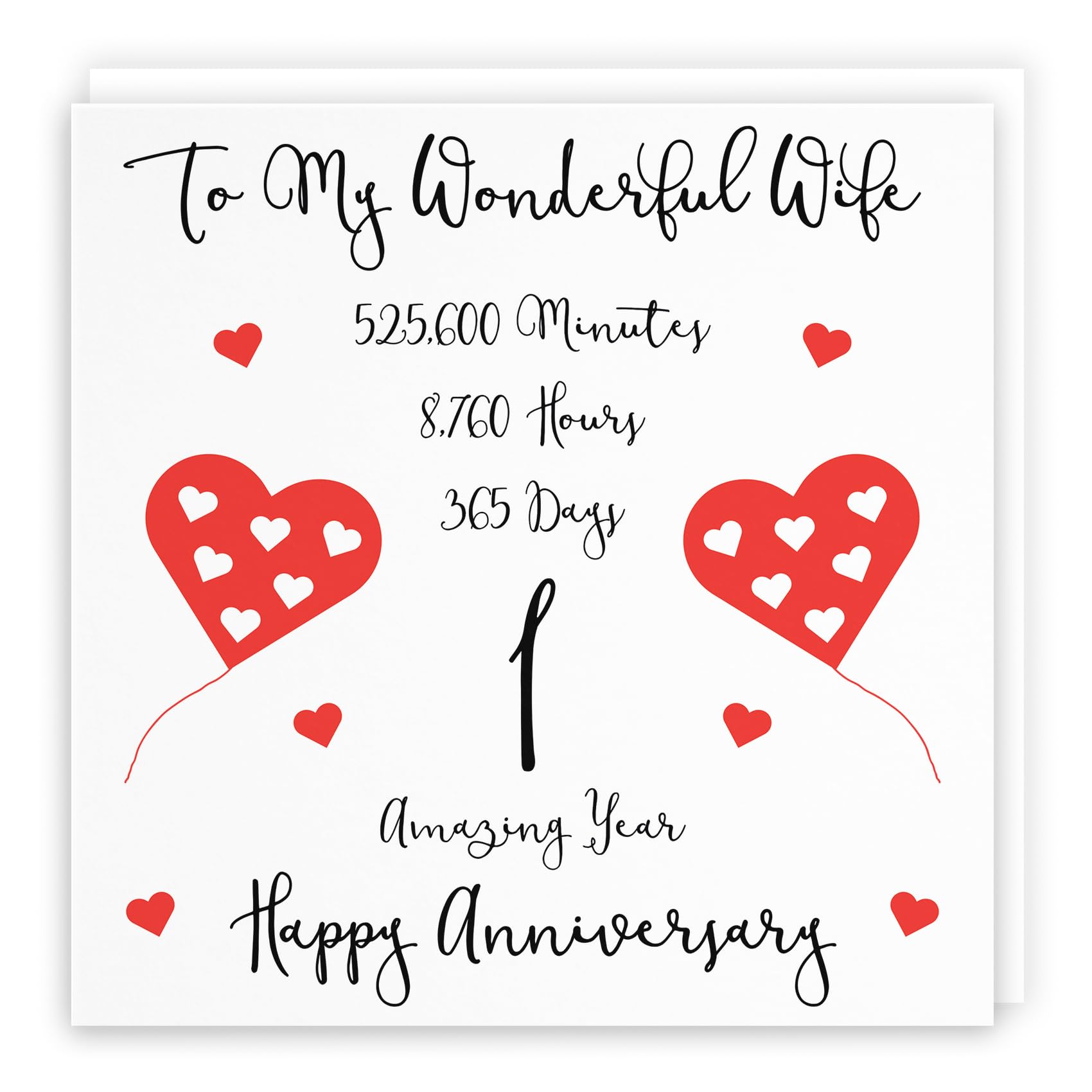 Hunts England - Romantic Wife 1st Wedding Anniversary Card - To My Wonderful Wife - 1 Amazing Year - Timeless Collection - Cute Fun Card — image 1