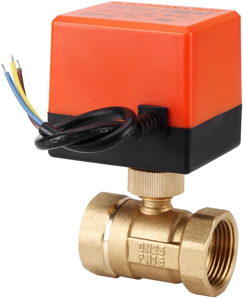 Ball Valve, AC 220V Electric Full Port Ball Valve or Brass Motorized Ball Valve 2 Way 3-Wire 1.6Mpa Thread DN15 DN25 Suitable for Medium of Water, Gas, Oil(DN25)