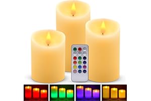 Multicolor Flameless Candles Light,LUXONIC 3 Set Real Wax Battery Candles with Remote Control&Timer,Led Candles for Home and 