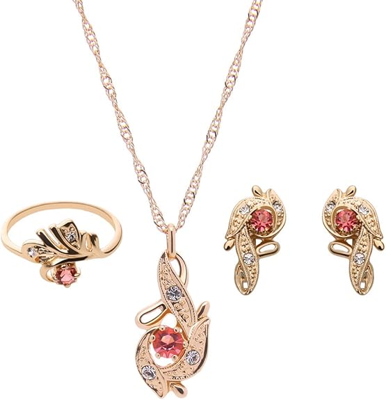 LUCKYYY Jewellery Set, Necklace Earrings Ring ThreePiece Set, Wedding