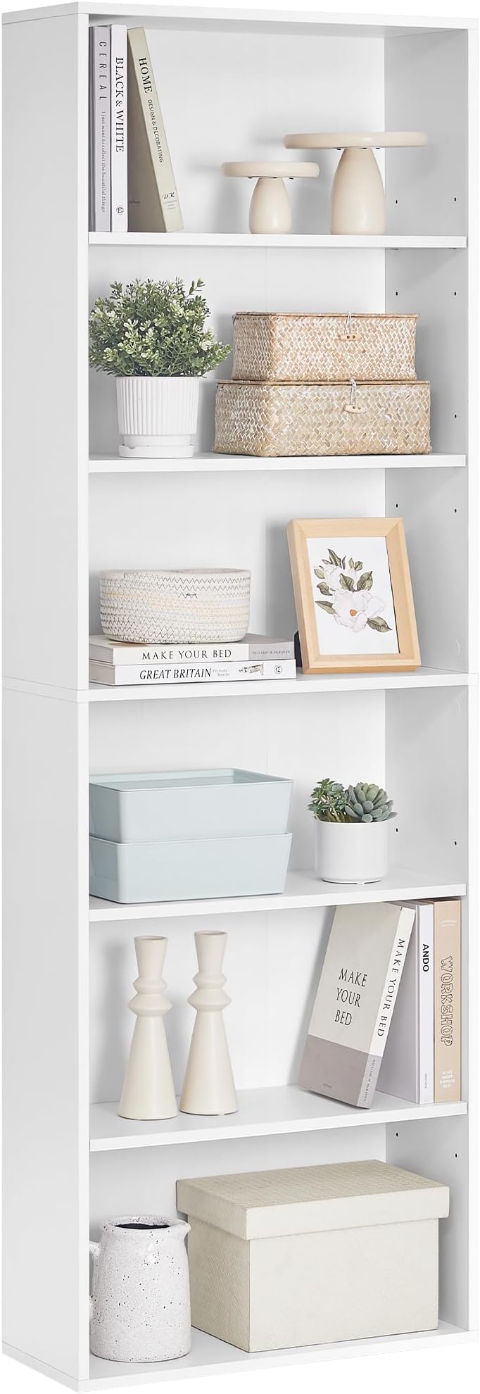VASAGLE 6-Tier Bookcase Open Storage Shelf 24x60x178.5 cm Cloud White LBC169T14
