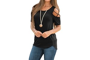 NILOUFO Womens Summer T Shirts Short Sleeve Tunic Strappy Cold Shoulder Tops