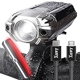 Best USB Rechargeable Bike Light - Xawy X1 390 Lumens Headlight - Front Light & LED Bike Tail Light Set. Waterproof - Cycling Safety Commuter Flashlight For Mountain, Road, Kids & City Bicycle