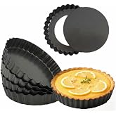 RICHSC-PAN Mini Tart Pan 6PCS, 5.5 Inch Deep Tart molds Removable Bottom. | Non-Stick Tin 1 Inches High, It is More Suitable for Beginners to DIY and Make Small Tarts at Home.