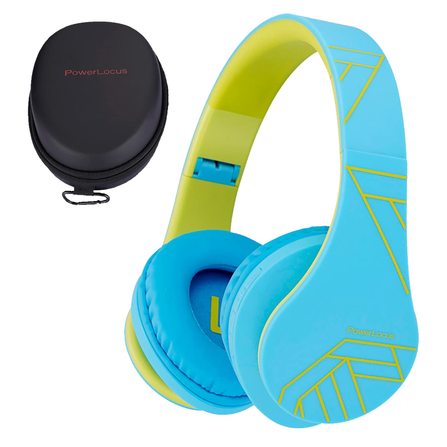 PowerLocus P2 Kids Headphones Wireless, Bluetooth Headphones for Kids Over Ear with Volume Limit 85DB, Built-in Microphone, Foldable, Carry Case, Micro SD/TF for iPhone/iPad/Laptop/PC/TV (Blue/Green)