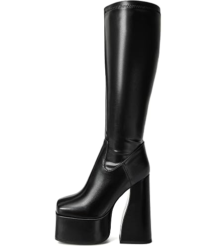 PODAIK Women's Knee High Boots Platform Stretch Lug Sole Riding Boots Round Toe Elastic Comfortable Fashion Dress Boots with Side Zipper(6,Camel)