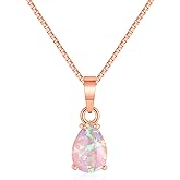 CiNily Opal Pendant Necklace for Women Multi-colored Teardrop Birthstone Necklaces 14K Rose Gold/Gold Plated Dainty Simple Gold Chian Necklace, Birthday Anniversary Wedding Gifts 7x10mm
