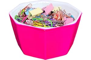 LEAZUL Ceramic Paper Clip Holder With Shiny Gold Line Geometric Floral Paper Clip Dispenser for Desk Cute Paper Clip Organizer Office Binder Clip Holder Gift for Office (Hot Pink)