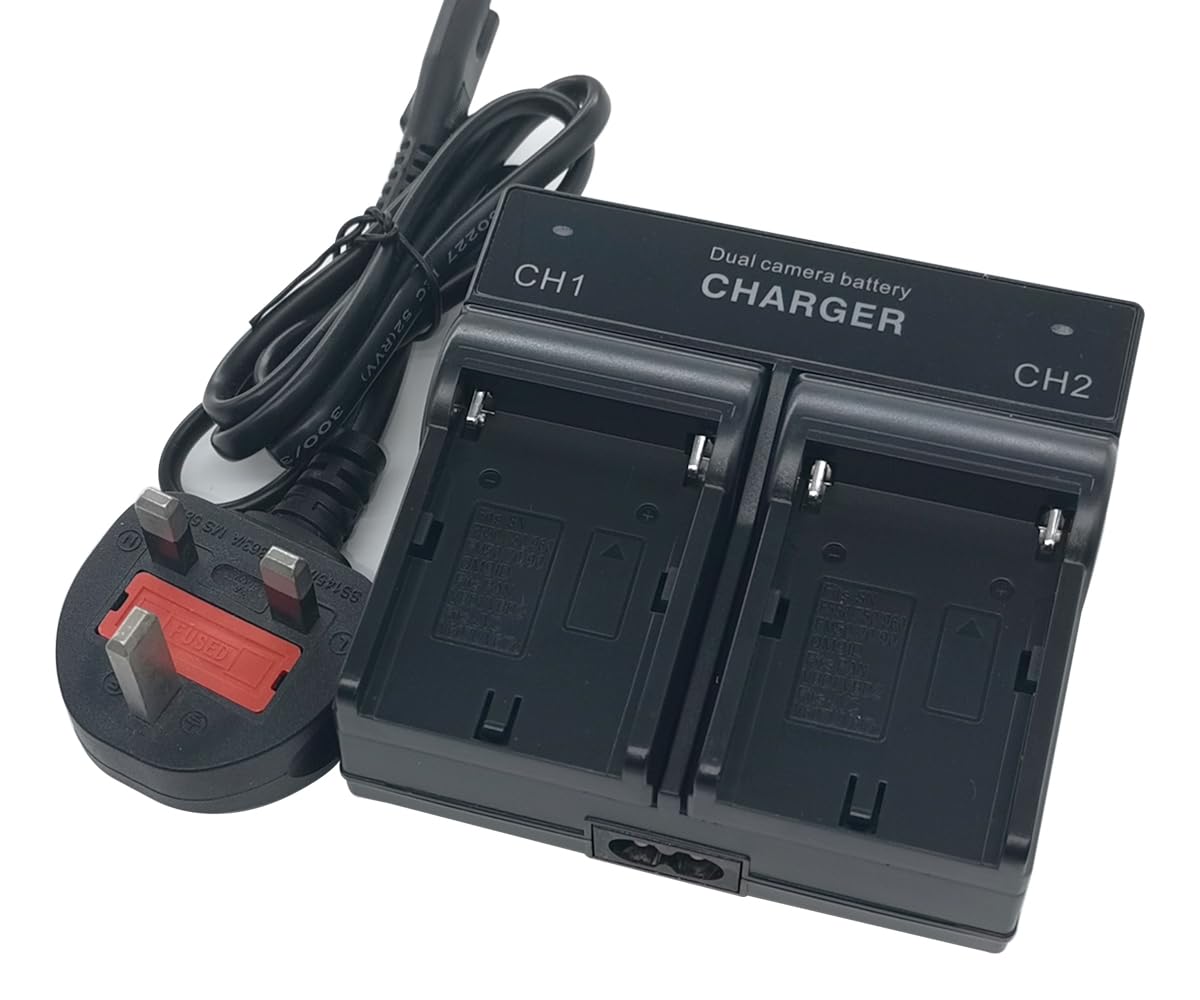 Dual Double Mains Battery Charger for Sony NP-F990 NP-F330 NP-F550 NP-F570 NP-F750 NP-F770 NP-F960 NP-F970 NP-F Series CCD-TRV DCR-TRV Series Handycam Camcorder Photography LED Vedio Light