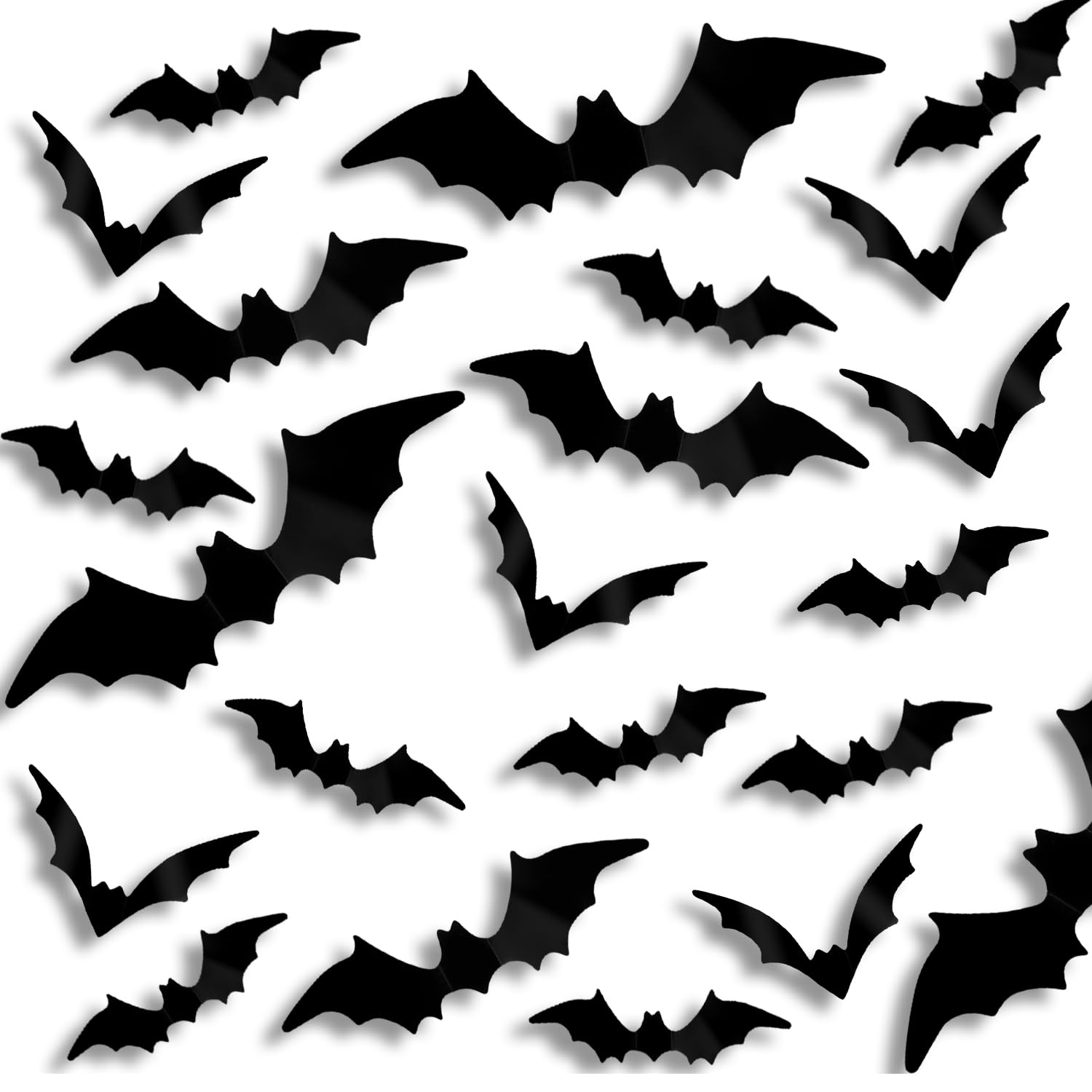 Photo 1 of 120Pcs Bats Halloween Decoration Stickers, 3D Bat Wall Decor 4 Different Sizes Realistic PVC Black Bats for Home Decor DIY Wall Decal Bathroom Indoor Halloween Party Supplies